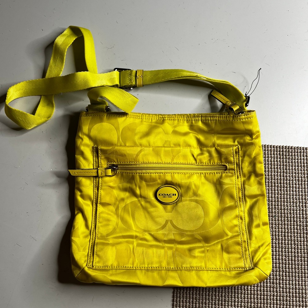 Coach Signature C Satin Crossbody Bag Neon Yellow F77408 Messenger Bag